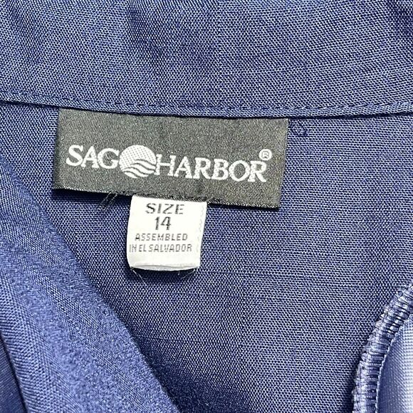 VTG 80s Sag Harbor Navy One Button Blazer L Office Siren Corpcore Shoulder Pads - Picture 7 of 9